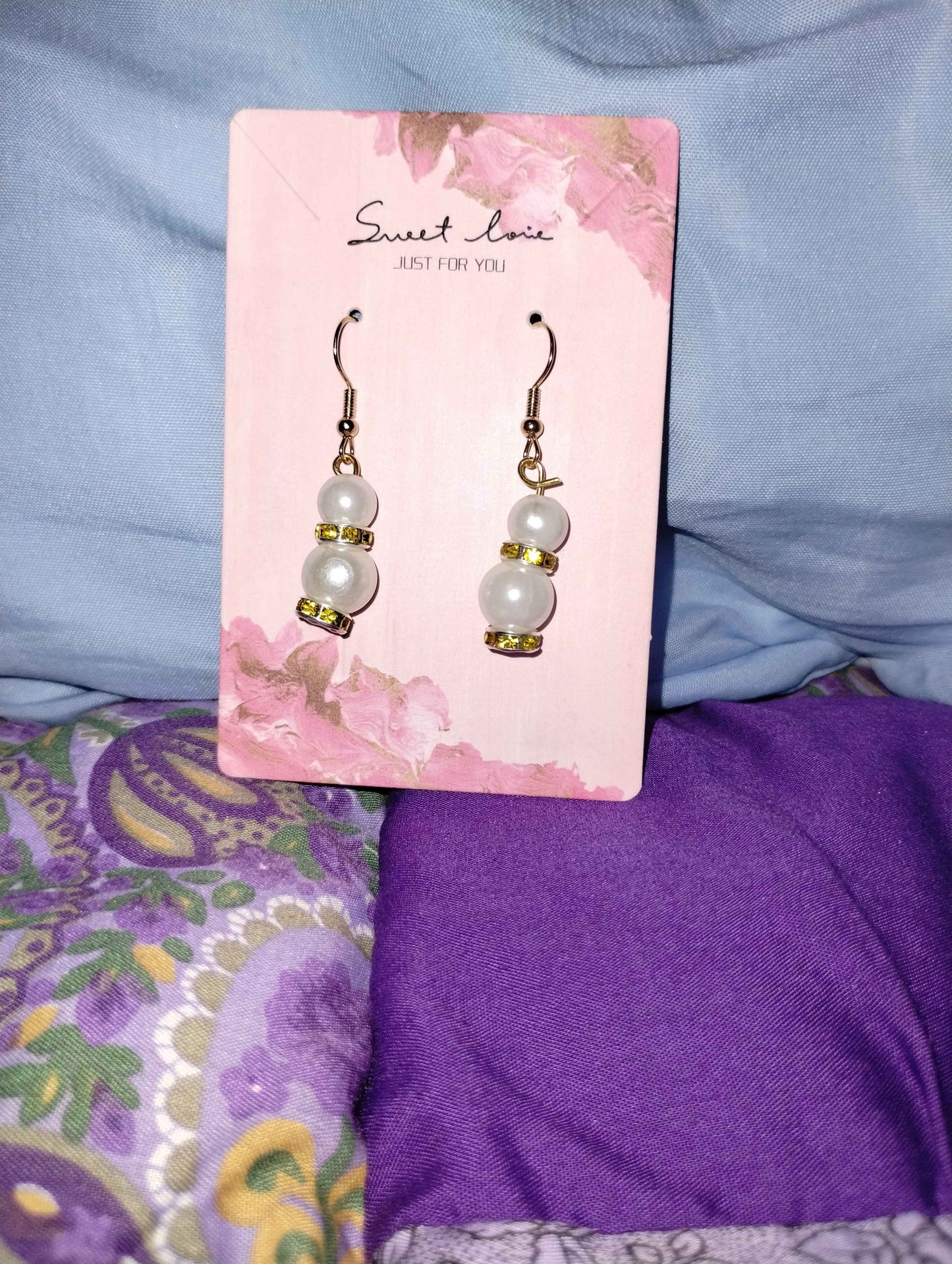 White Pearl Earrings with Gold Spacers