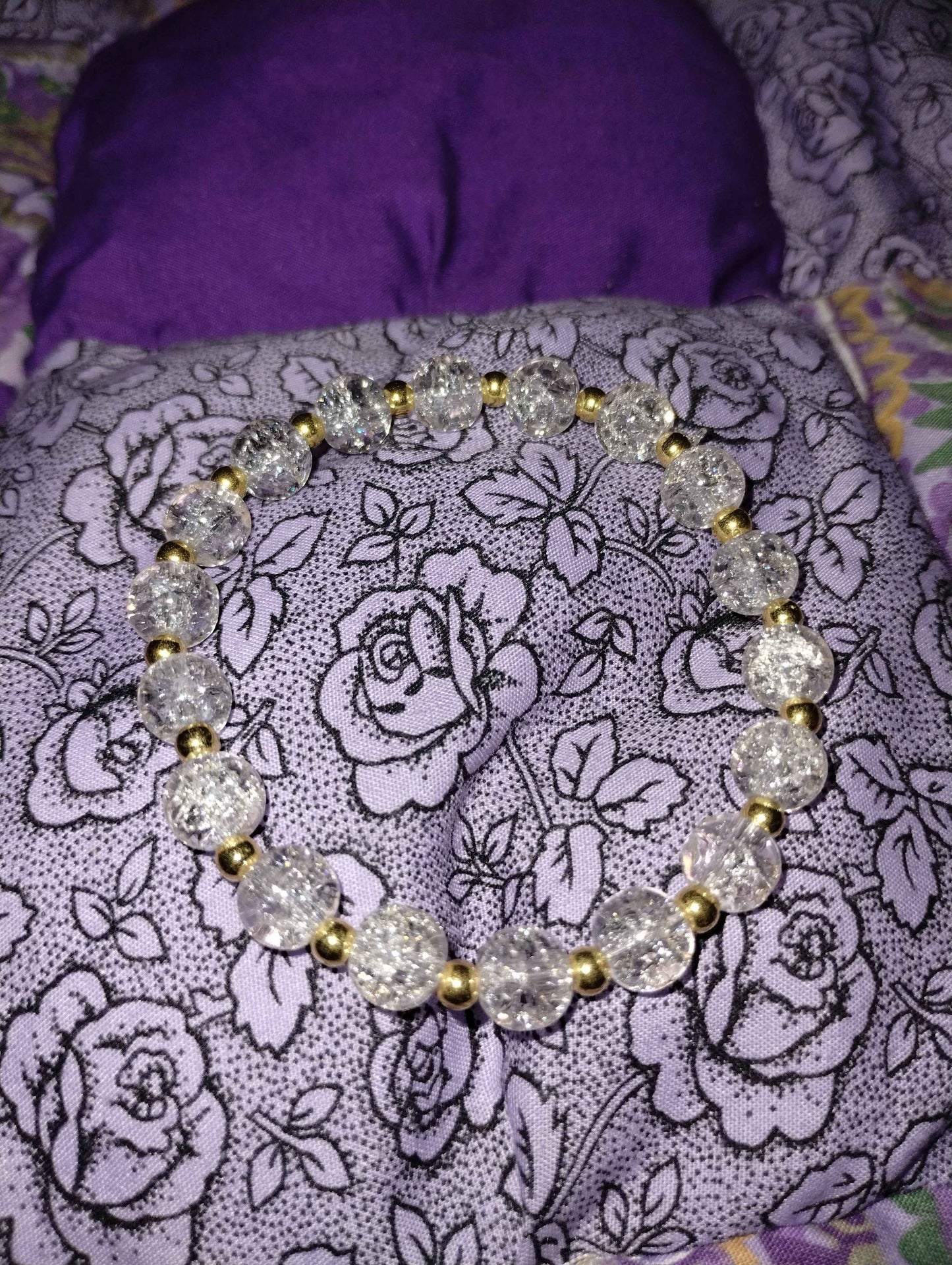 Crackle Clear Glass Bracelet with Gold Spacers