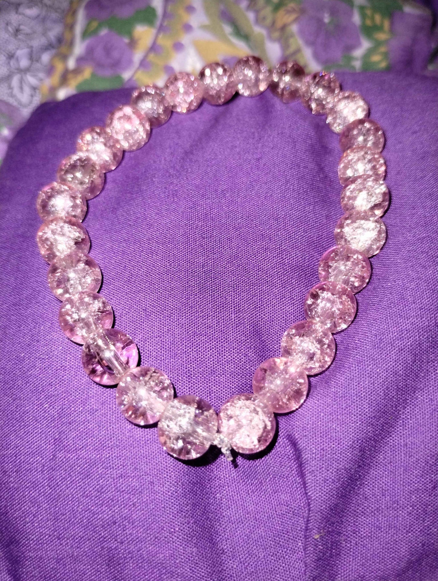 Crackle Light Pink Glass Bracelet