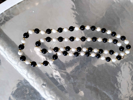 Black and White Pearl Bracelet and Necklace Set with Gold Spacers