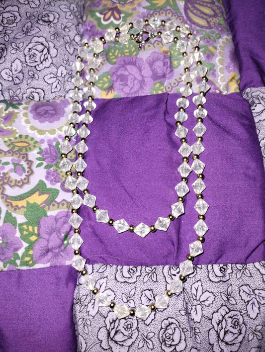 Clear Bi-cone Necklace with Gold Spacers