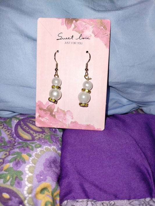 White Pearl Earrings with Gold Spacers