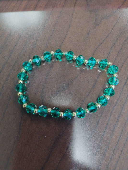 Emerald Green Crystal Earrings, Bracelet and Necklace Set with Gold Spacers