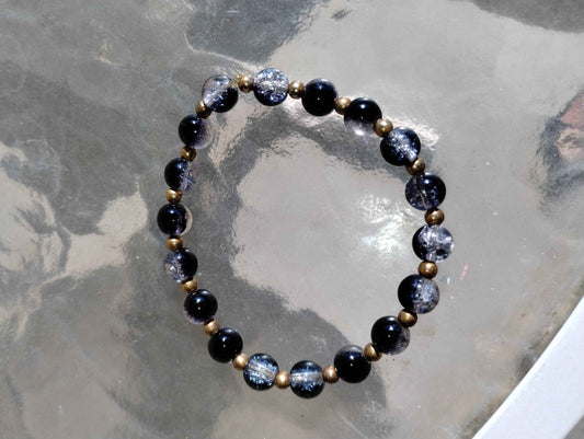 Glass Black and Clear with Gold Bracelet