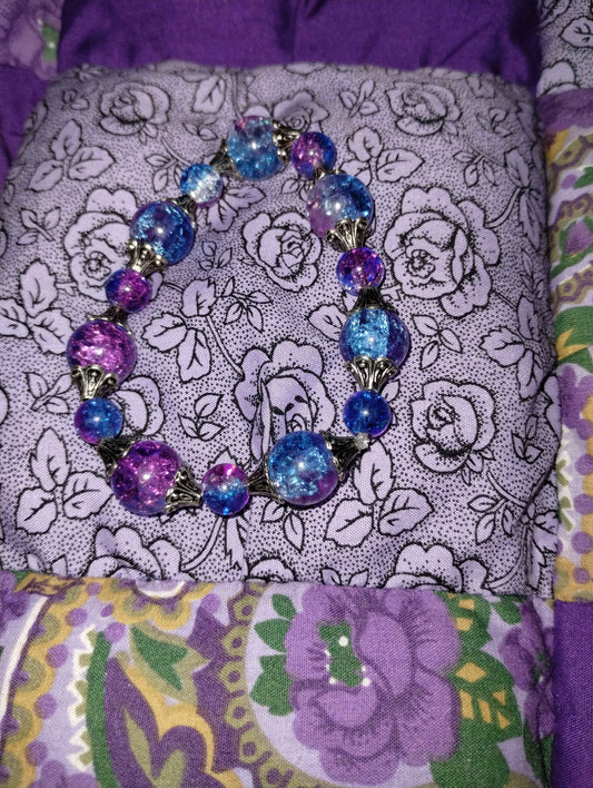 Blue and purple fusion glass bracelet and Necklace Set