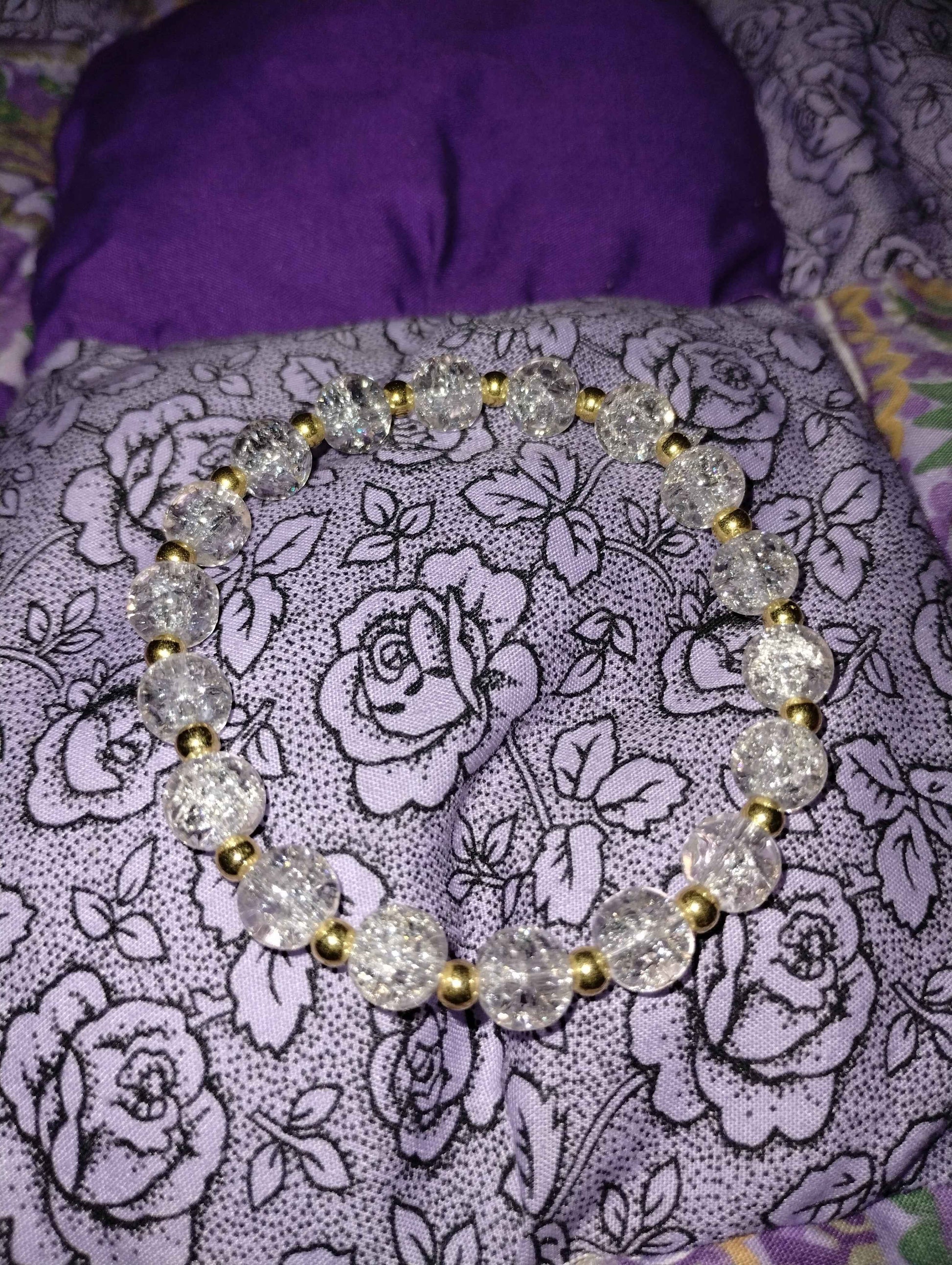 Crackle Clear Glass Bracelet with Gold Spacers